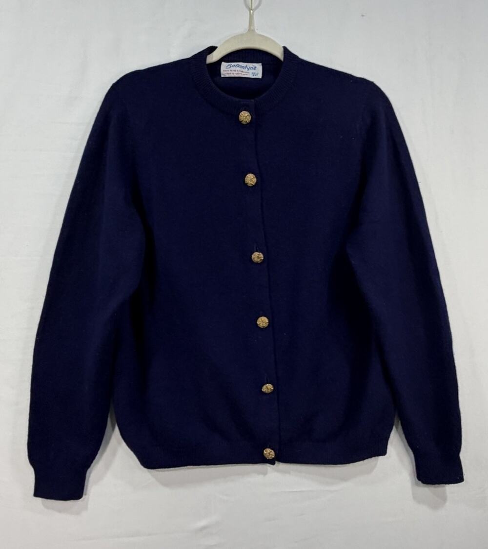 Ballantyne Scotland 100% Pure Cashmere Navy Cardigan Sweater L/XL Vintage RARE!